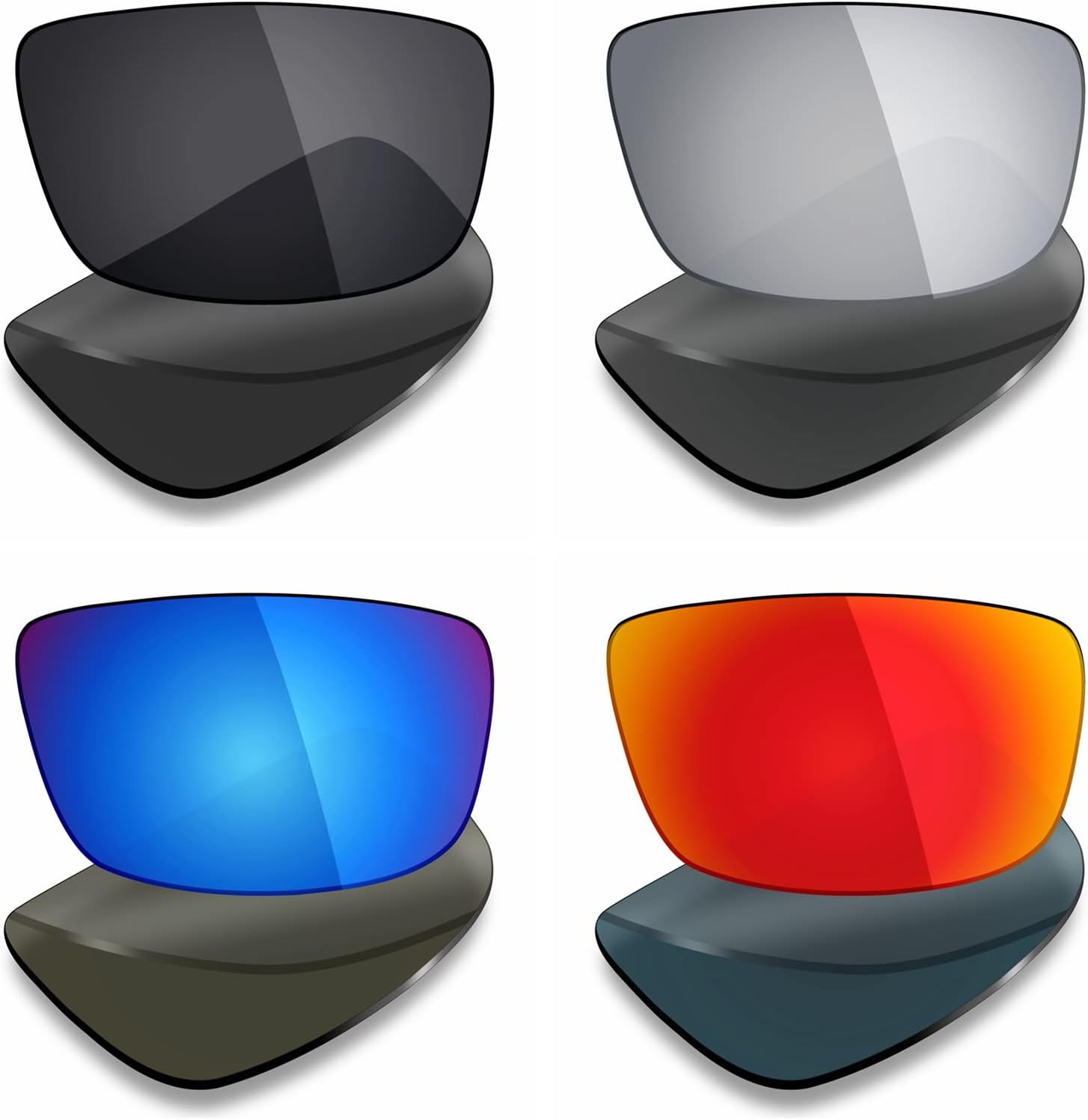 Mryok 4 Pair Polarized Replacement Lenses for Spy Optic Logan Sunglass - Stealth Black/Fire Red/Ice Blue/Silver Titanium