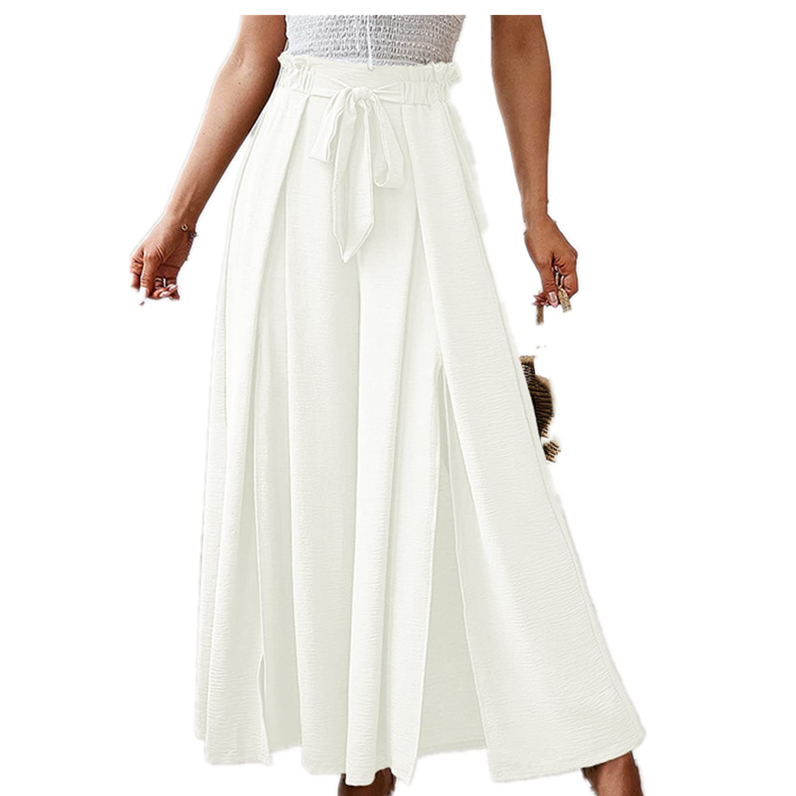 Solid Color Straight Wide Leg Pants Womens high Waist Loose and Thin Casual Fashion Trousers White XL