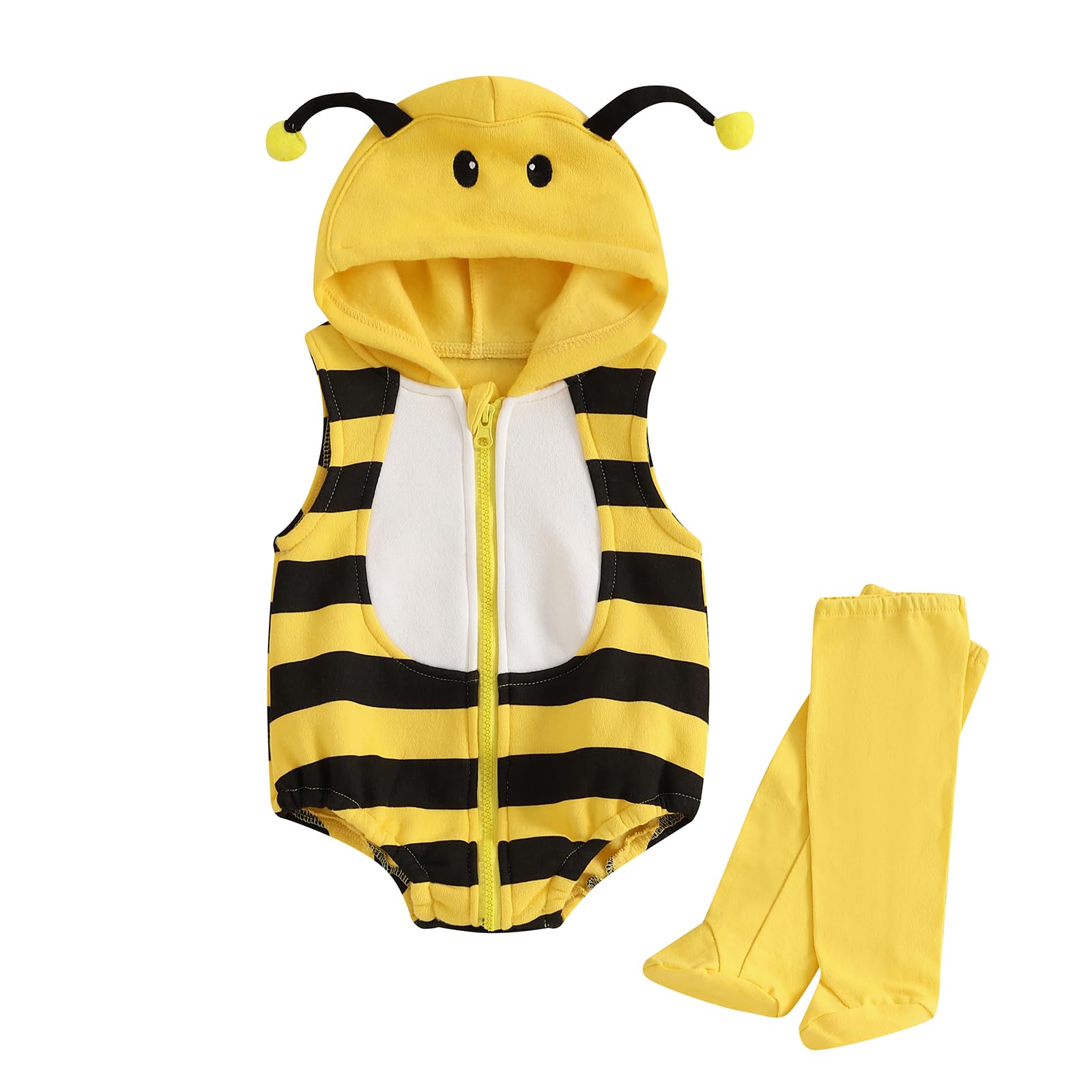 Yoisdtxc Newborn Baby Animal Costume Long Sleeve Hooded Romper Jumpsuit Leg Warmers Halloween Party Cosplay Outfit (Yellow, 0-6 Months)