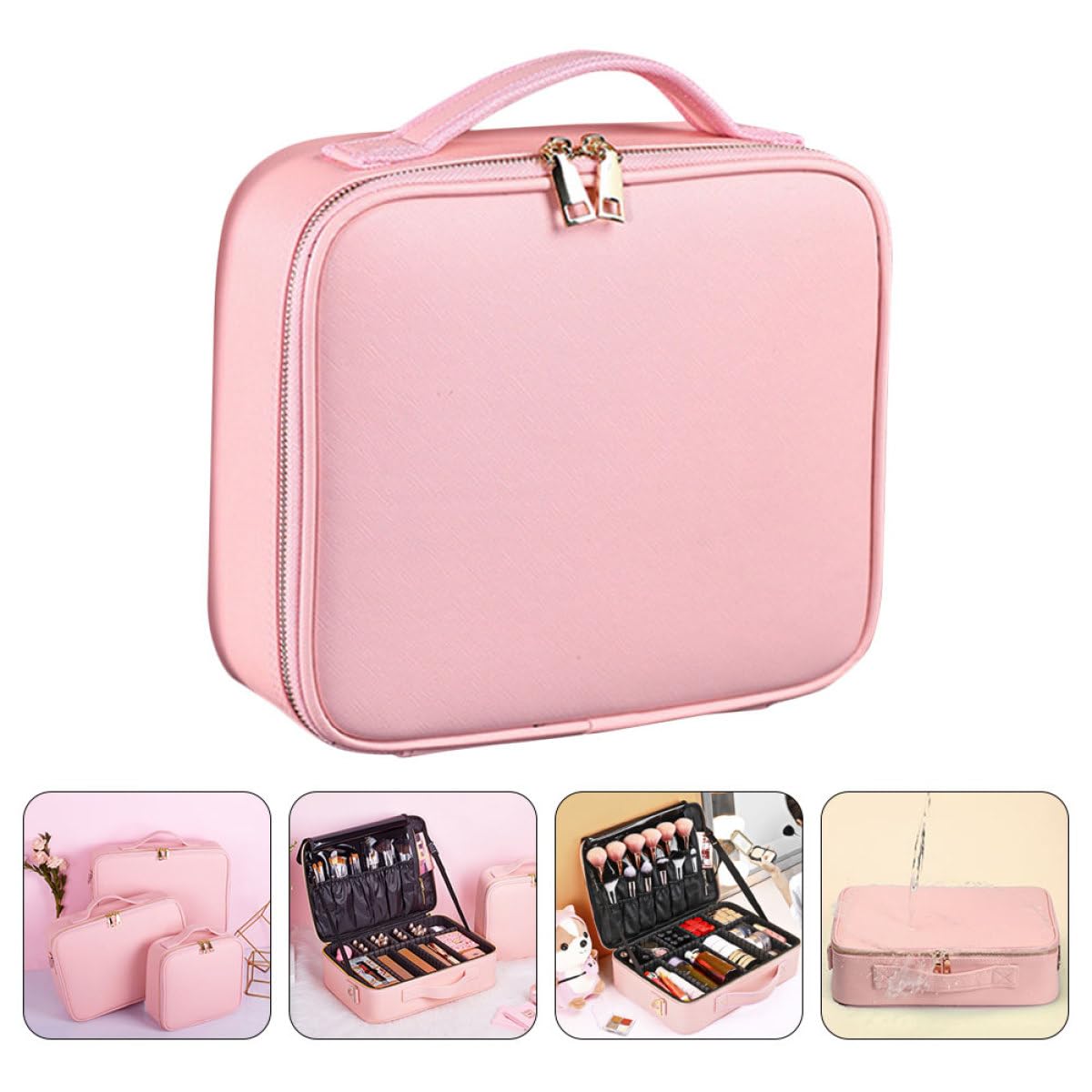 SHOWERORO Bolsa de Cosméticos Grande y Portátil con Compartimentos Ajustables Neceser Maquillaje Mujer Multifunción para Viaje y Almacenamiento Ordenado