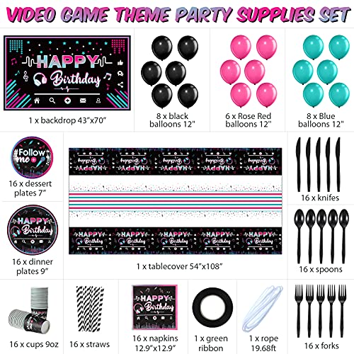 Music Birthday Party Decorations Social Media Party Supplies Include Music Backdrop Tablecloth Balloons Kit Cups Plates Napkins Tableware Set For Boys And Girls Music Party Birthday Short Video Decor #TOP1