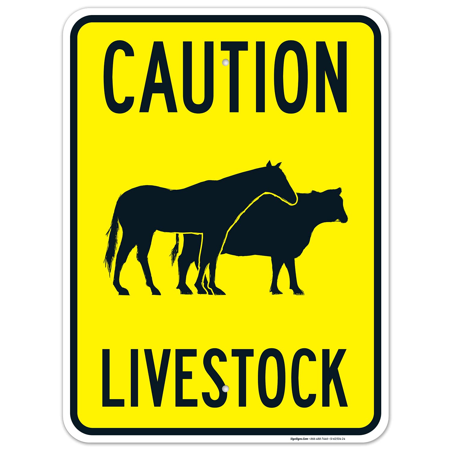 Caution Livestock with Horse and Cow Symbol Sign, 18x24 Inches, Rust Free .063 Aluminum, Fade Resistant, Made in USA
