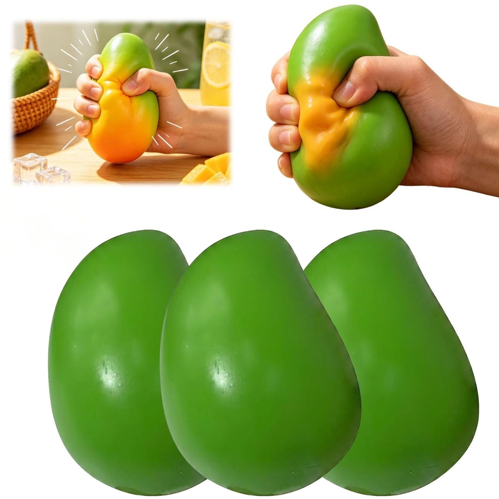 Crunchy Mango Squishies, Chameleon Mango Squeeze Stress Ball, Color Changing Fidget Toy, Chameleon Fruit Stress Textured Sensory Ball for Anxiety Relief Party Favors Adults，3PCS — image 1