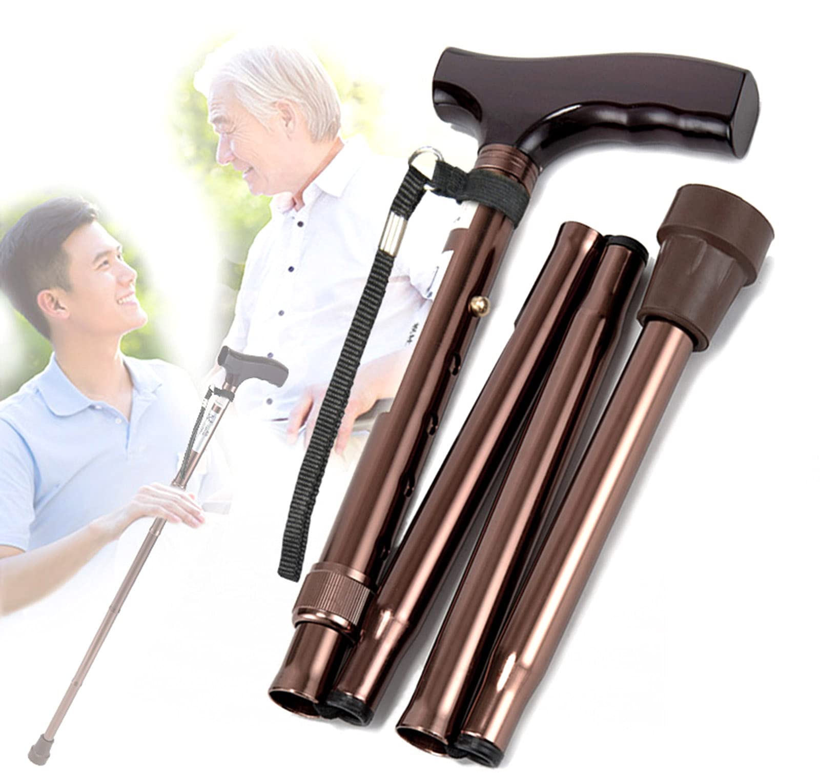 Muletas Plegables para Adultos, Bastones De Aluminio Ligero, Mangos Ergonómicos De Madera Maciza, para Ancianos, Discapacitados Y Discapacitados, Marrón Present