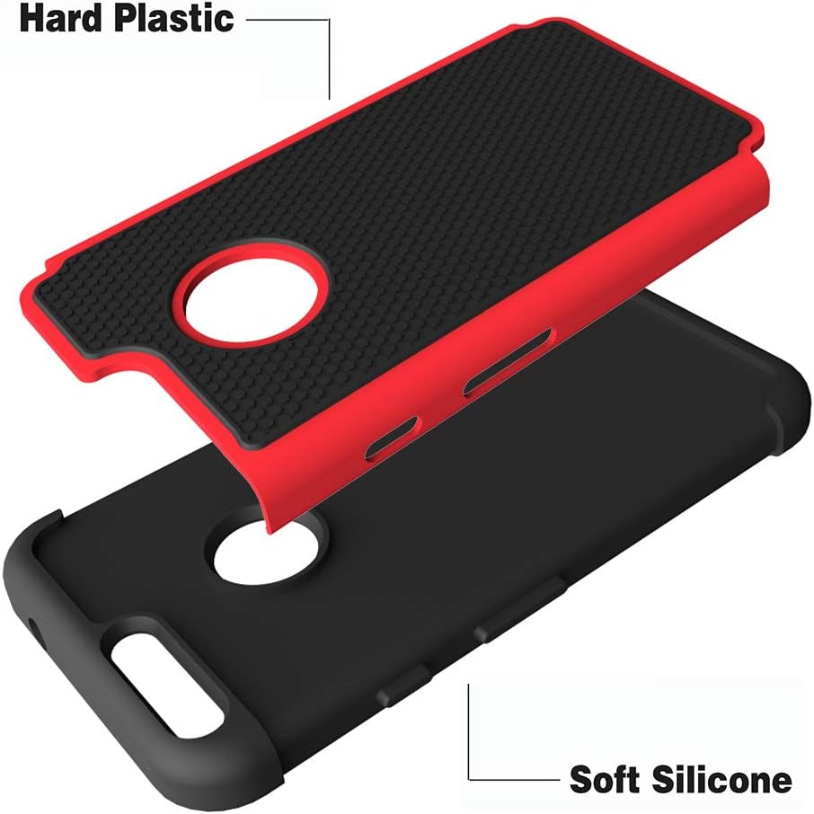 Phone Case for Google Pixel 1 with Tempered Glass Screen Protector Flim Cover and Cell Accessories Slim Hard Hybrid Rugged Soft Silicone Rubber TPU Pixel1 One 2016 5 inch Cases Women Girls Black Red