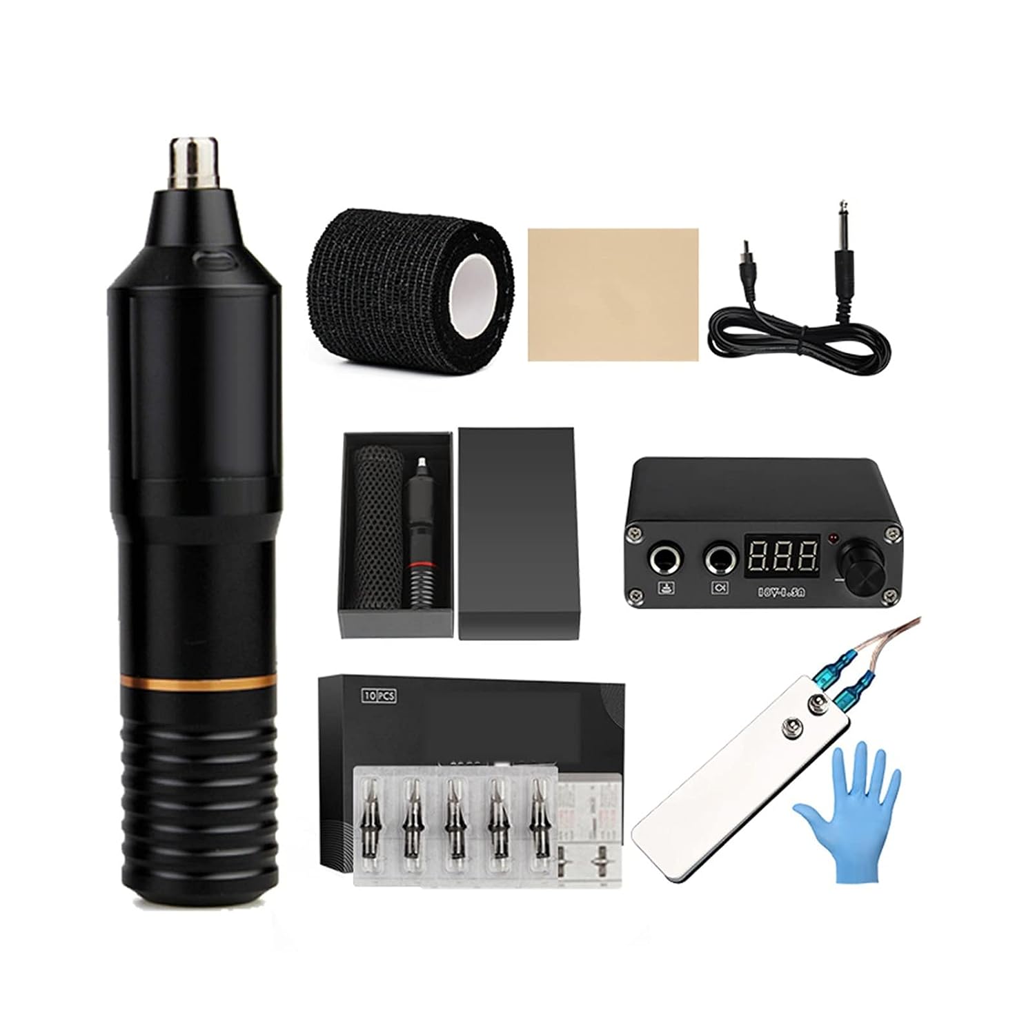 Tattoo Machine Kit Cartridge Needles Power Supply Foot Pedal Tattoo Set Complete Professional Tattoo Kit(Purple)