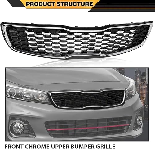 Miniatura 7 de Rejilla de parachoques superior cromada delantera compatible con Kia Forte5 Hatchback EX LX 2017 2018 reemplaza 86350A7810 86350-A7810