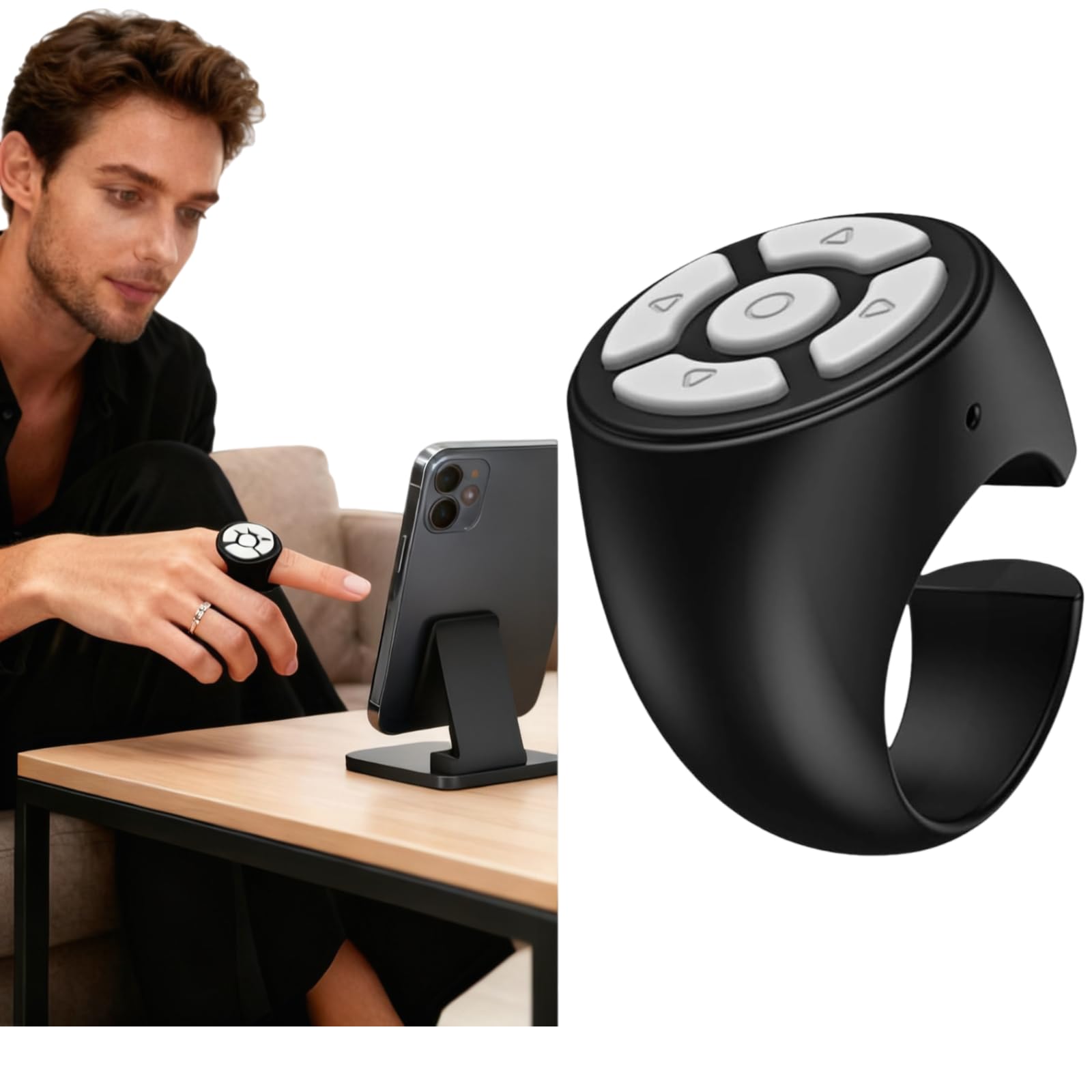 Fingertip Wireless Bluetooth Remote Control 2026 Upgrade Scrolling Ring Bbluetooth Remotes Scrollings Ring Page Turner Camera Video Recording