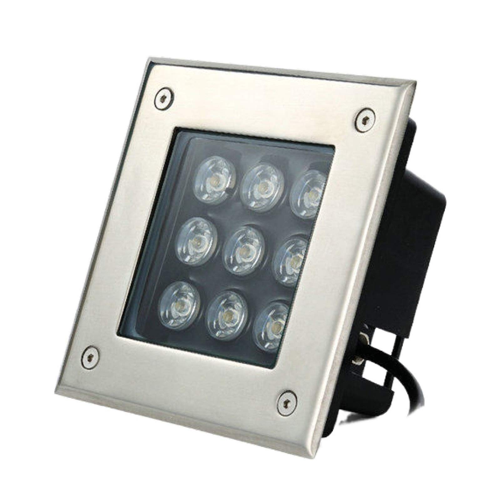 Spot carré encastrable extérieur blanc chaud IP67 en acier inoxydable pour sol