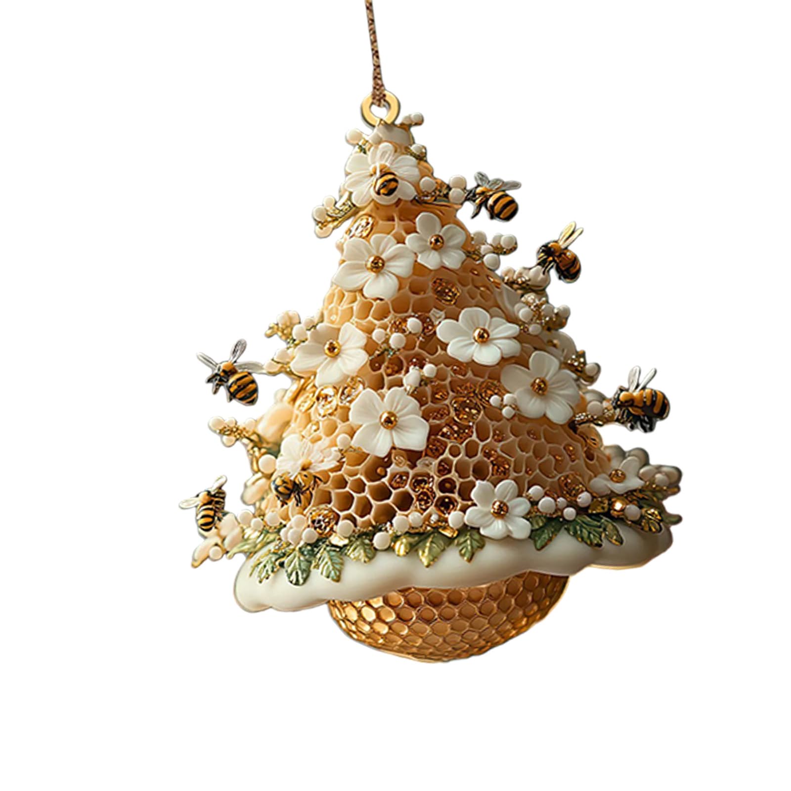 Kalttoy Bees Honeycombed Christmas Tree Shape 2D Acrylic Pendant Charm for Holiday Parties Decoration Indoor Hanging Craft Honeycombed Christmas Tree Acrylic Ornament
