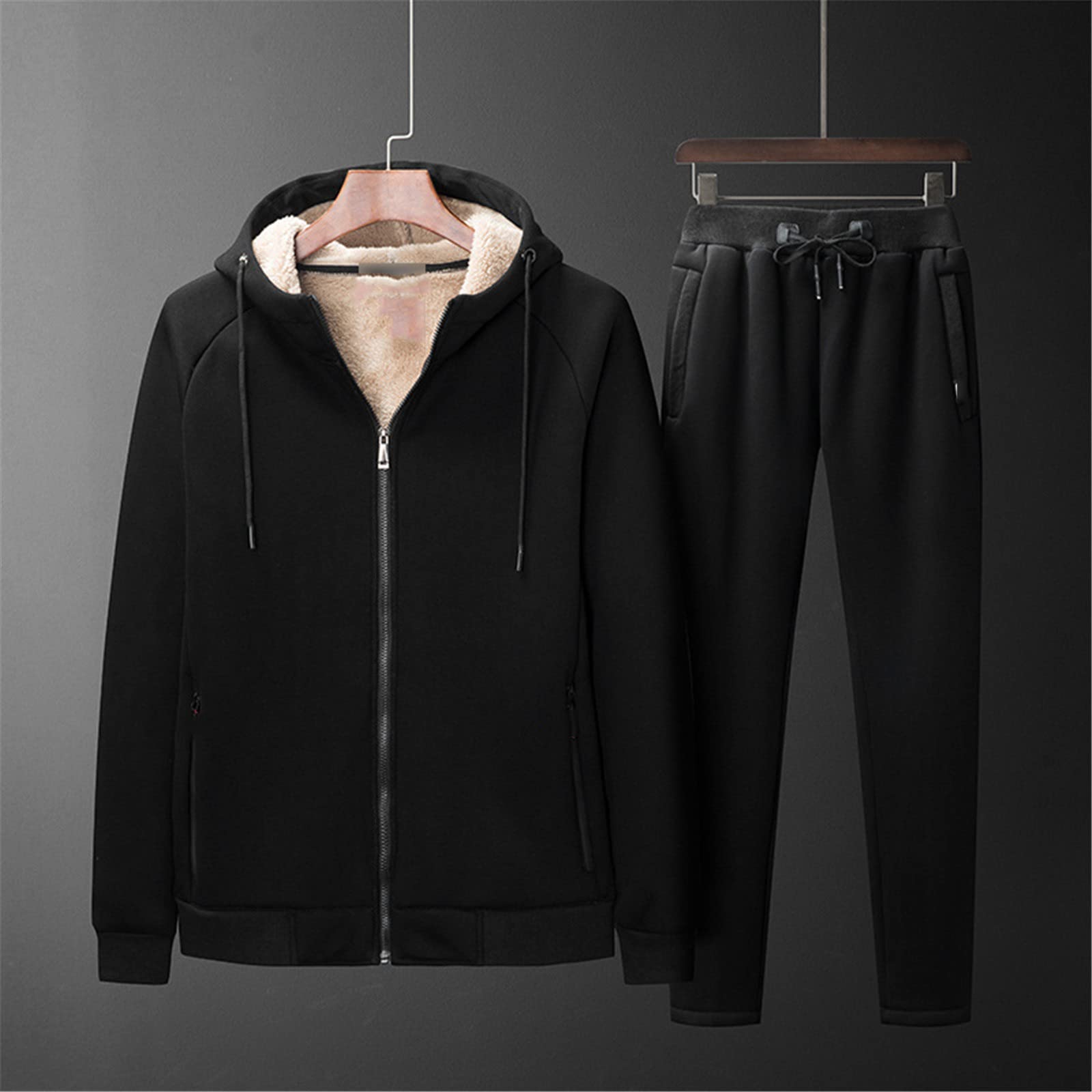 Inverno Caldo Degli Uomini Set Casual Tute Uomo Velluto Spessore Cashmere Felpa Con Cappuccio Felpa+Pantaloni 2 Pezzi Set
