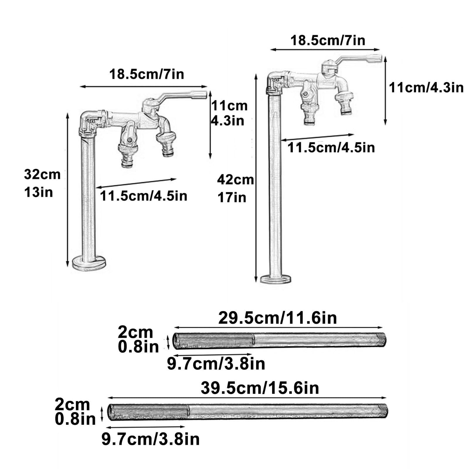 Columna de agua de jardín de cobre para exteriores con doble salida resistente a las heladas, grifo para clima frío, fuente de jardín negra (32 cm) y elegante