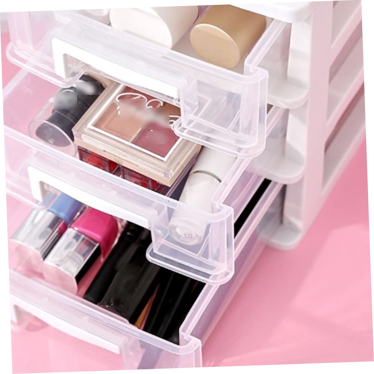 POPETPOP Cassettiera in Plastica Trasparente a Due Strati in Pp Cassetti Organizer da Scrivania Bianco Salvaspazio per Bagno e Ufficio