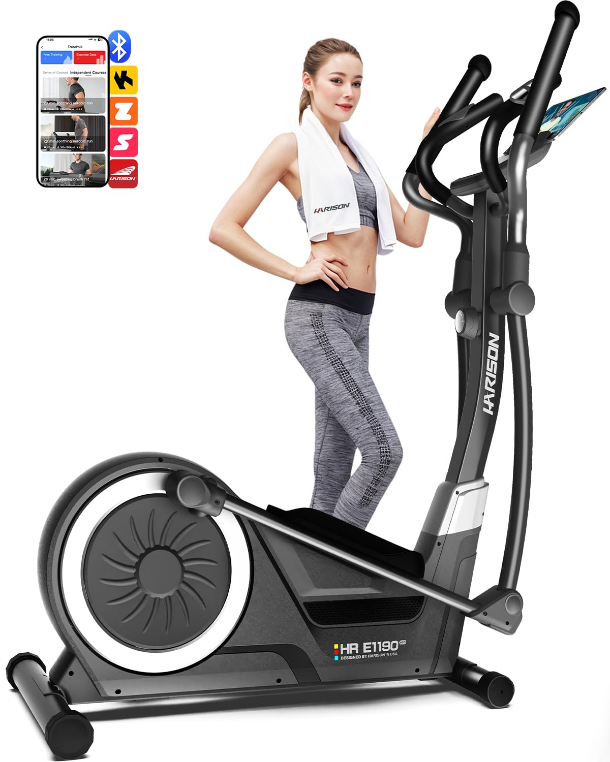 HARISON Elliptical Machine for Home 350 LBS Capacity, Magnetic Elliptical Exercise Machine with 16-Level Resistance Control, Elliptical Trainer with HARISON Bluetooth (Black)