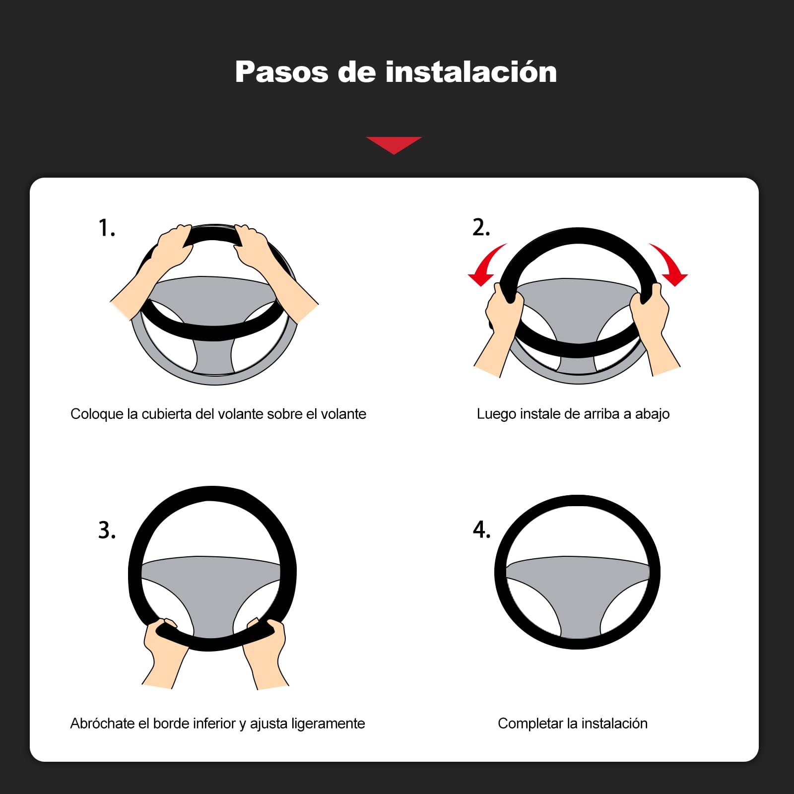 Ergocar Forma Redonda Fibra de Carbono y Cuero PU de Microfibra Funda Volante Coche Antideslizante Accesorios Coche Transpirable Estilo Deportivo para diámetro 38cm （15 "）-Negro