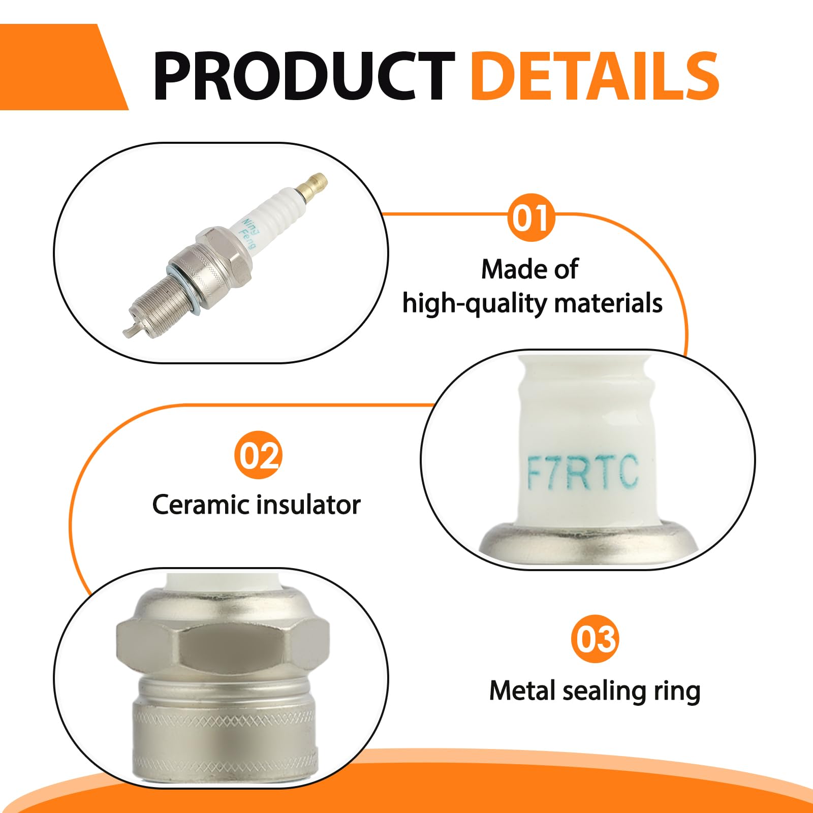 Candela Di Accensione F7RTC - Ricambio Universale Per NGK BPR7ES, BOSCH WR5DC, Champion RN7YC, Yamaha 94703-00218 E Motori 550E - 2
