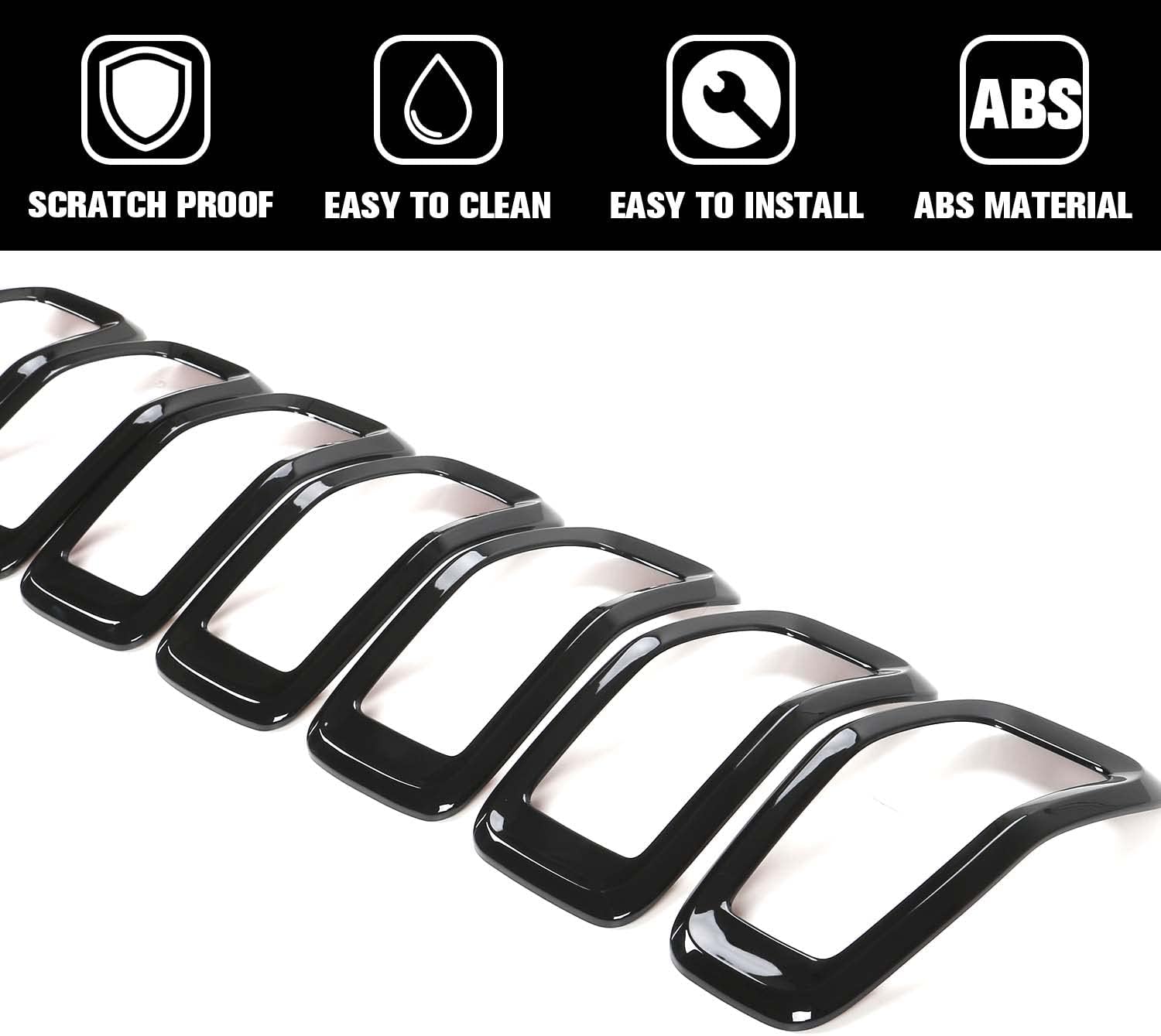 Jimen for Jeep Cherokee Grill Inserts, 7PCS Grille Inserts Compatible with Jeep Cherokee 2014-2018 (Black)