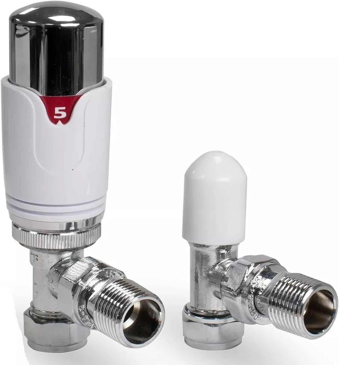 Tower Tfc Group Chrome/White Tower Auto Self Balancing Angled Thermostatic Radiator Valves + Lockshield 15Mm Drayton Trv4 Style Pack Trv4psb