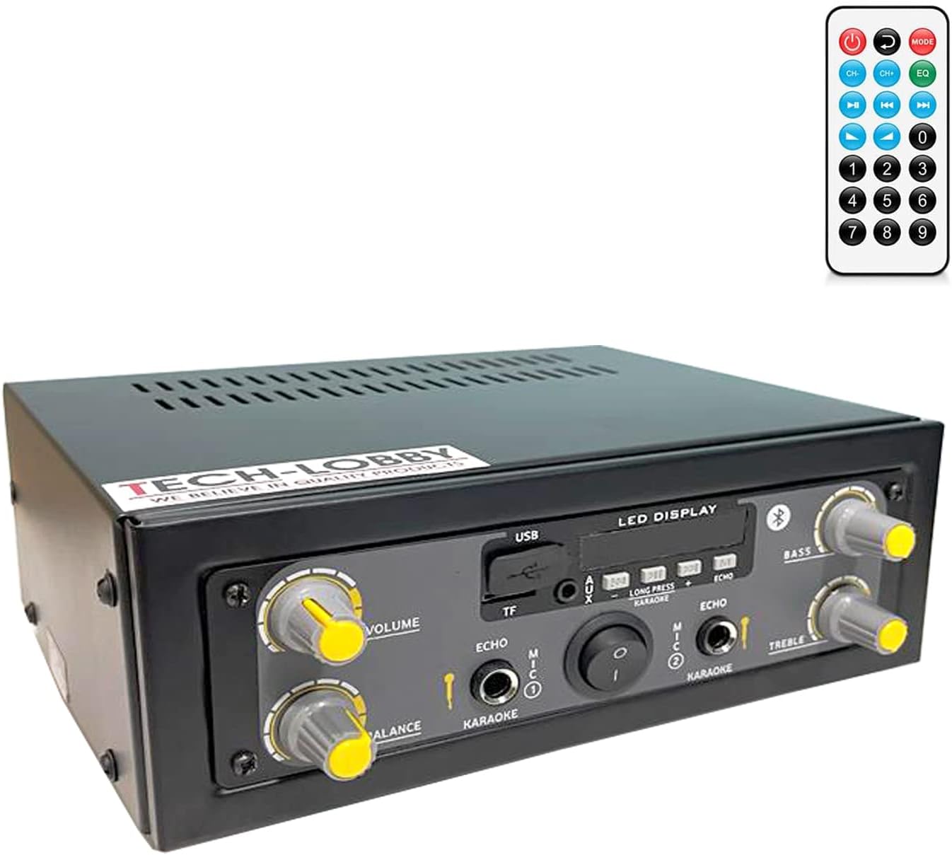 Dual Ic 4440-2 Channel 4 Port Amplifier for Stereo Audio Speakers Bluetooth 5.0 RMS 100W, Receivers with FM Radio, MP3/USB/SD Readers, 2 Mic Input