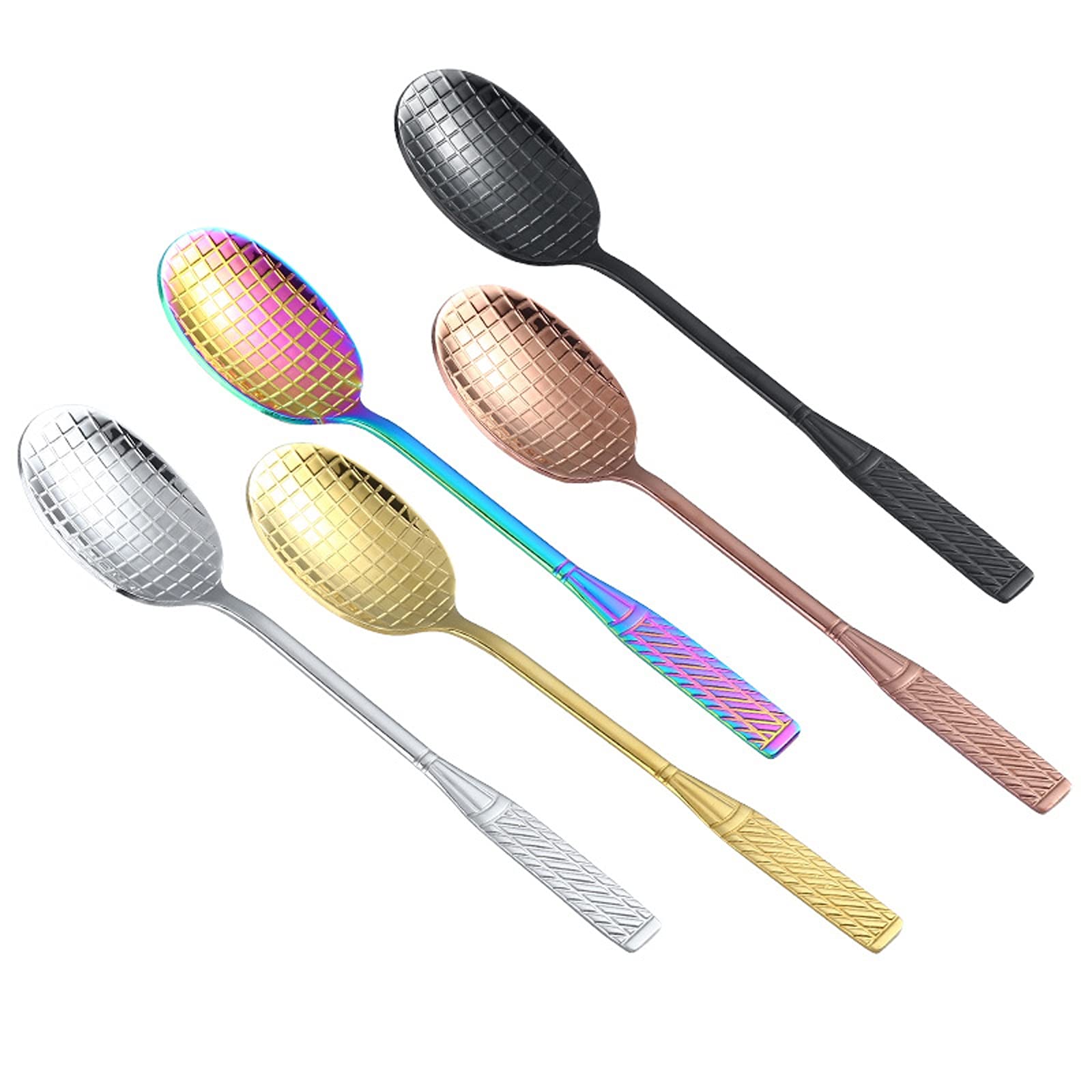 cucharas de sopa Cucharas mezcladoras de café de acero inoxidable - Cuchara de helado de raquetas de tenis creativo, cucharas de postre de crema larga Conjunto de 5 (multicolor) Cuchara para servir de