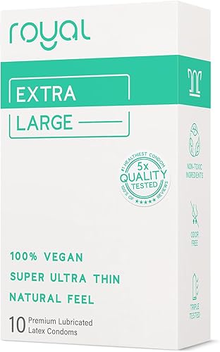 Royal Preservativos veganos ultrafinos extra grandes para hombres, preservativo natural lubricado de alta calidad, lubricante sin sabor, látex
