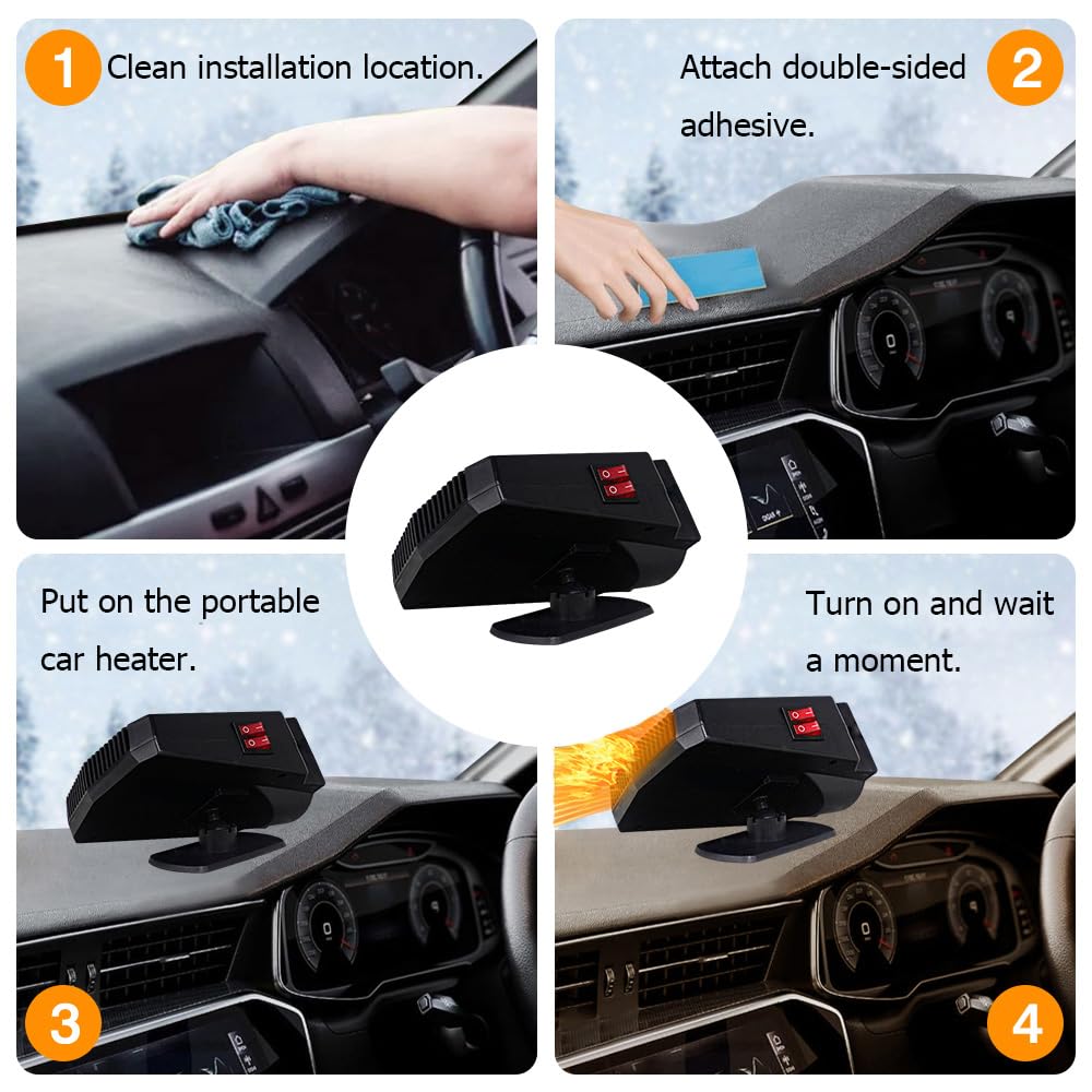 12V 200W Auto Heizlüfter Defroster, Riloer Tragbare Anti-Fog 2-In-1 Heizung/Kühlung Mini-Autoheizung, Luftreinigung Windschutzscheibe Demister Fenster Lüfter, Auto Winter Windschutz Demister