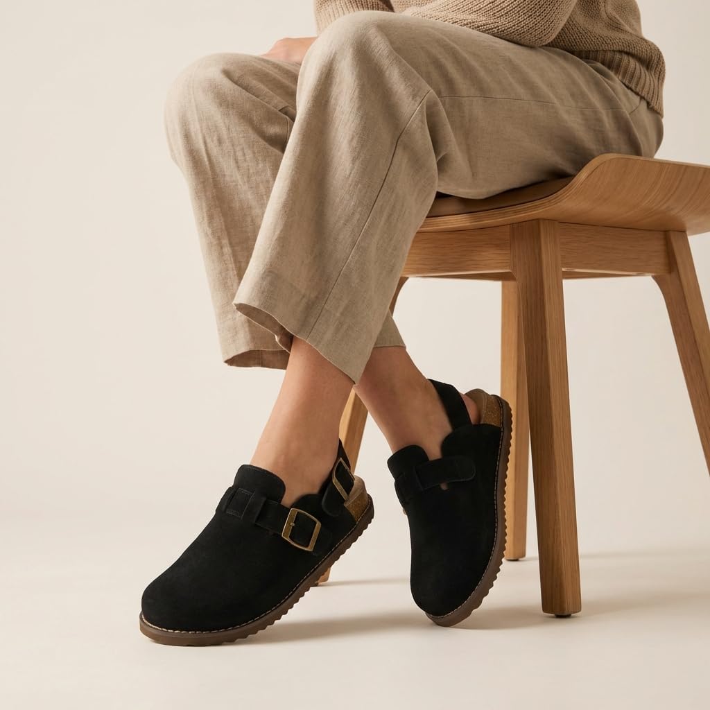 CUSHIONAIRE Brooklyn Suede Womens Slides– Comfortable Clog Mules with Adjustable Buckles – Summer Shoes for Women - Image 2