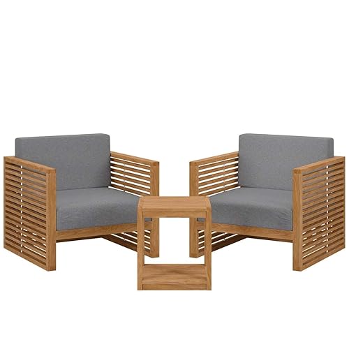 Modway Carlsbad 3-Piece Teak Wood Outdoor Patio Set in Natural/Gray
