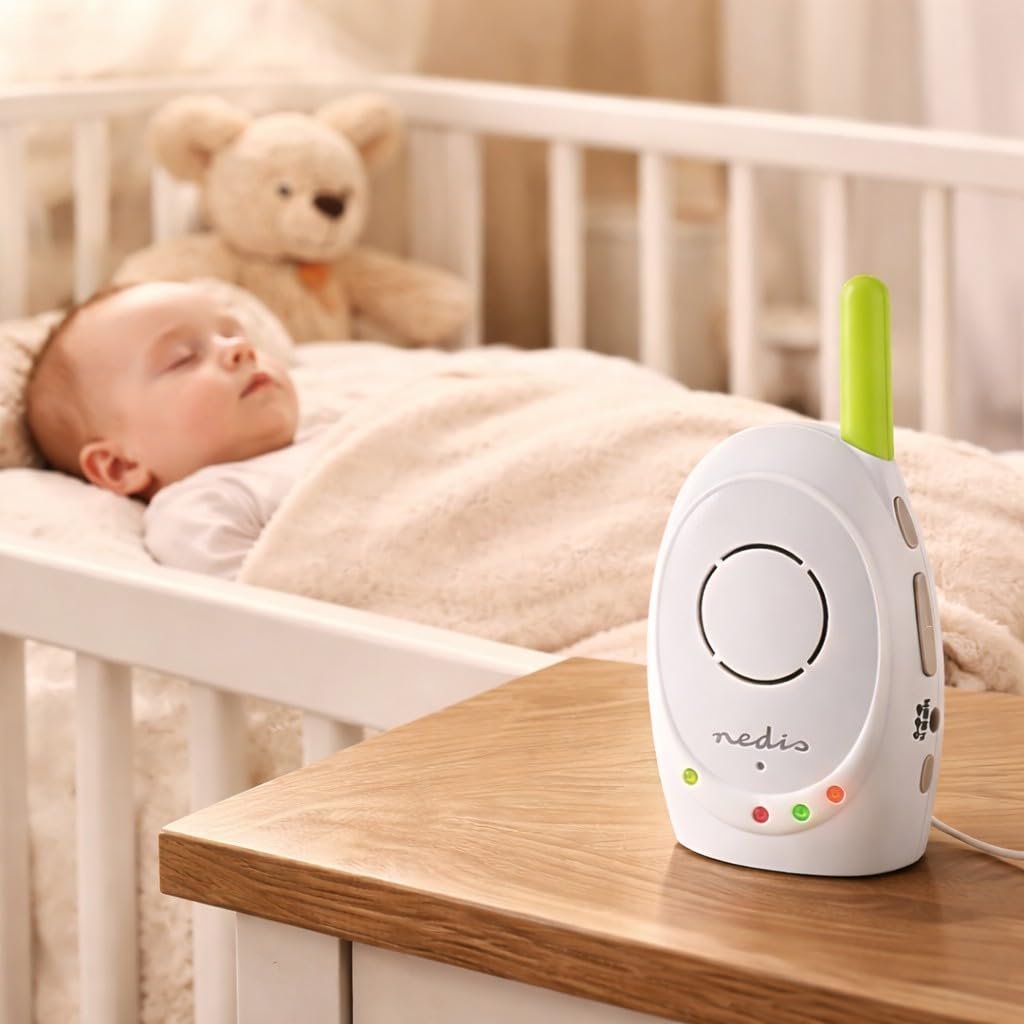Nedis Audio Baby Monitor - Telefoni wireless per bambini con interfono, portata 300 m, Set di 2, Verde/Bianco