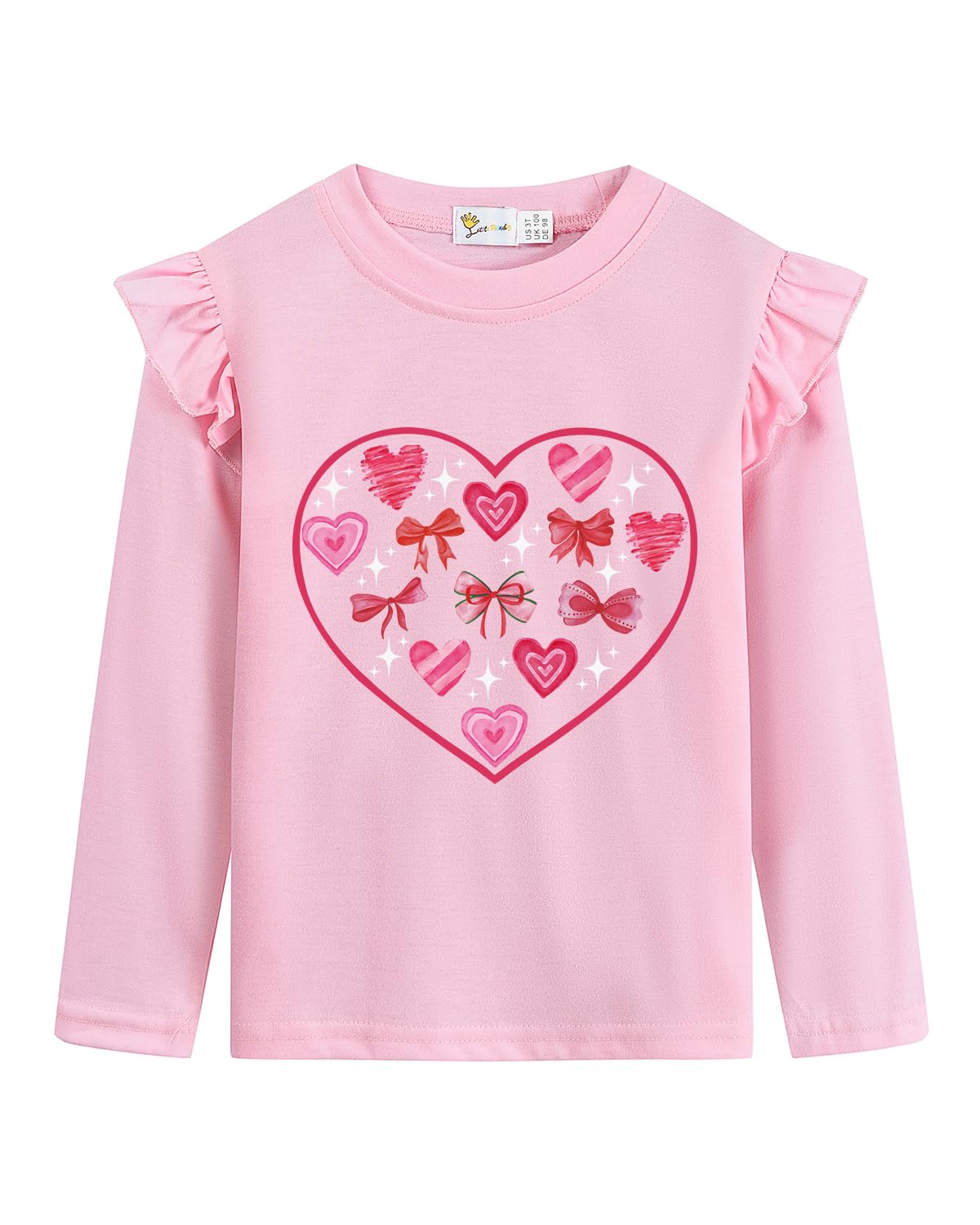 Tkria Valentine Girl Shirt Love Heart Bees Dinosaurs Kisses and Hugs Ruffle Long Sleeve Tee Top 1-7 Years