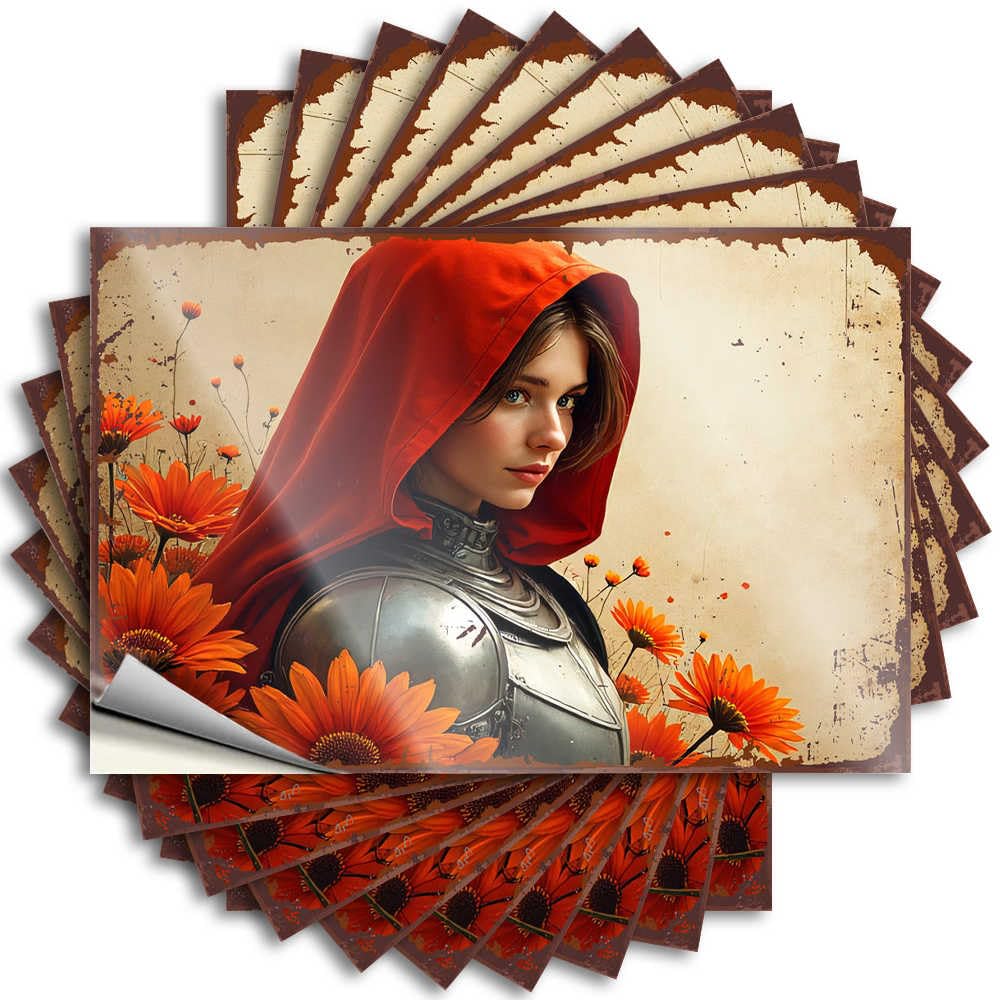 Rooms Decorations Best Decals - Red Hooded Knight Amidst Orange Blossoms Case Waterproof Vinyl Sticker(12X18CM)