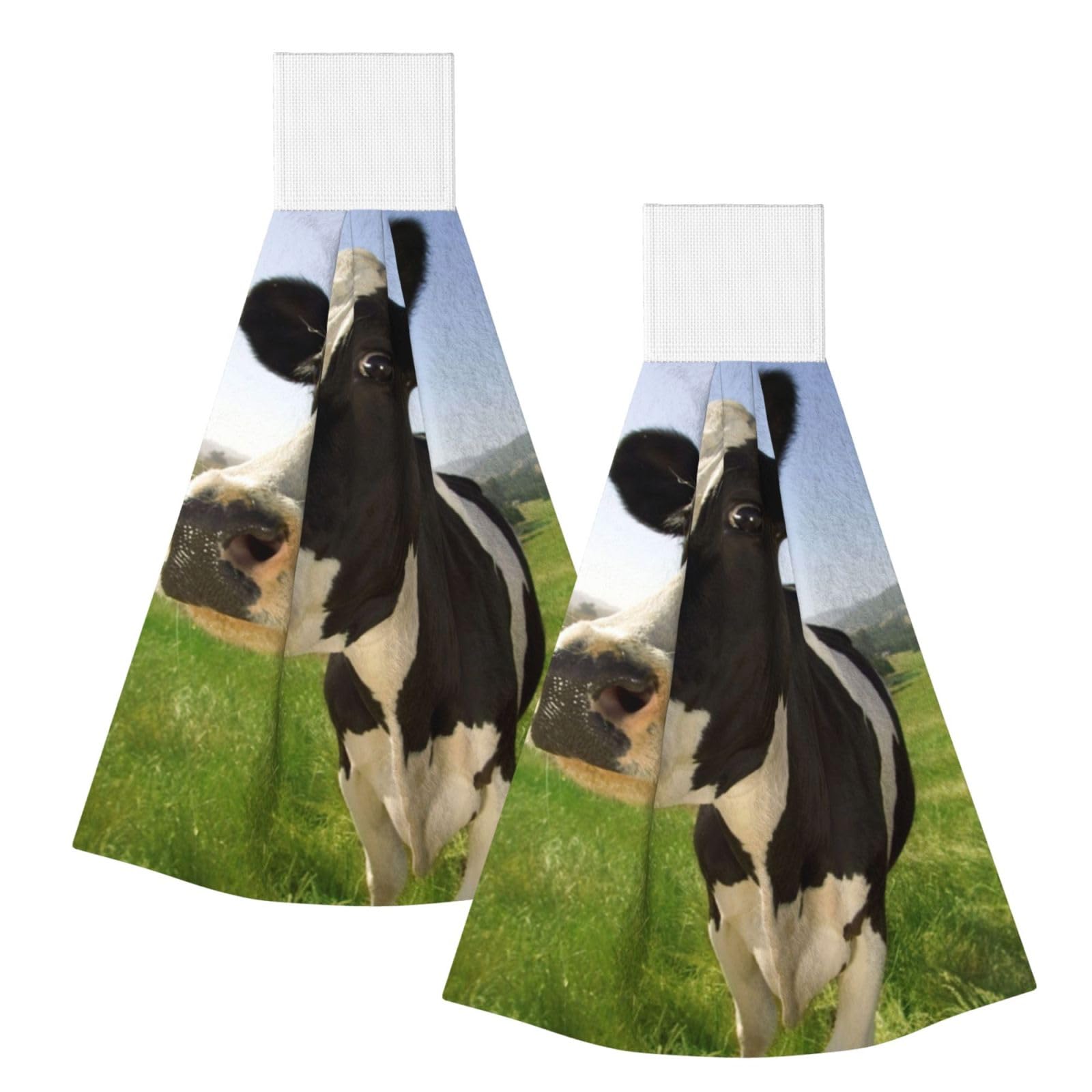 DOPKLNA Cows In The Pasture, 2 Pcs Hanging Coral Fiber Hand Towels for Bathroom, Absorbent Kitchen Towels