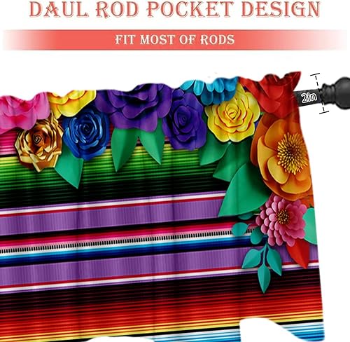 Miniatura 7 de DOTOOMA Cenefa de tratamiento de ventana con temática de fiesta mexicana, 54 x 18 pulgadas, diseño de flores de papel Cinco de Mayo, suministros de