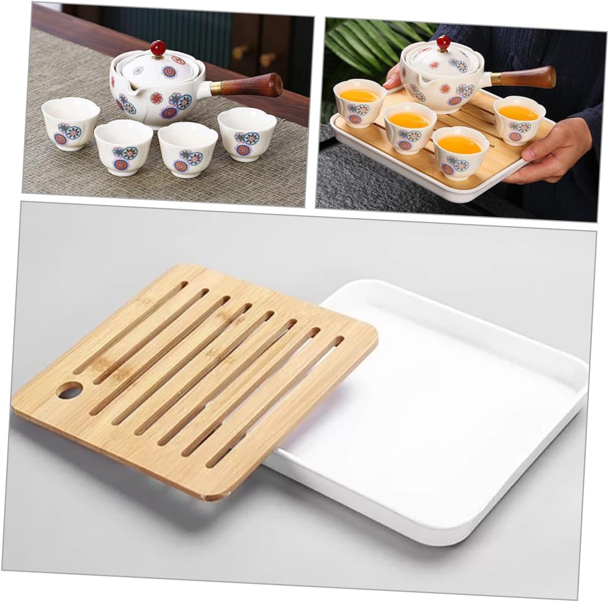 Portable Ceramic Rotatable Teapot and Cup Set with Infuser, 1 Pot 4 Cups Travel Tea Serving Kit for Home and Outdoor Use, Chinese Kungfu Tea Set with Carrying Bag