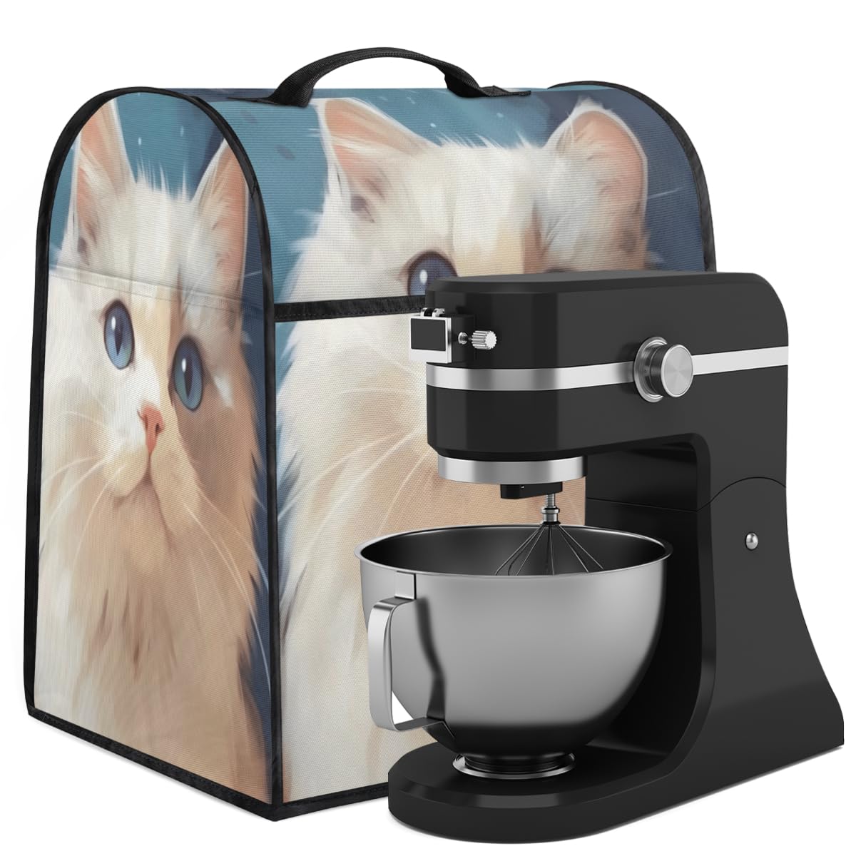 Coffee Maker Cover White Cat Kitchen Appliance Covers Small Appliance Covers Blender Cover Juicer Cover Dust Covers for Kitchen Appliances with Top Handle and Pockets,Washable,C921