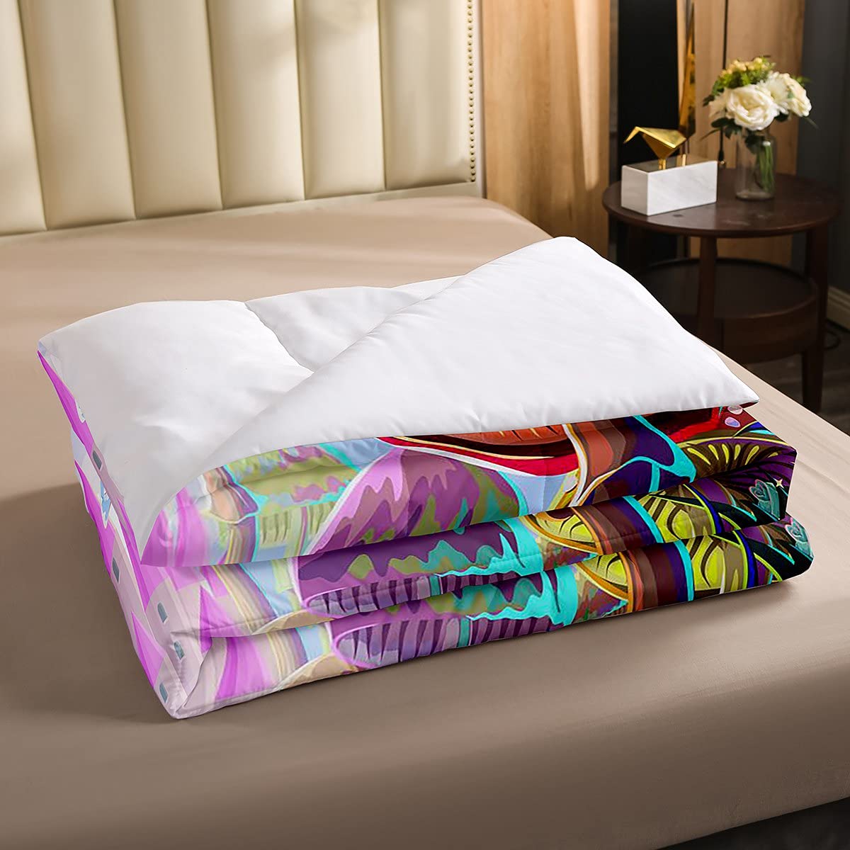 Juego de ropa de cama colorida para niños y niñas, diseño de castillo de setas, diseño de flores, color rosa