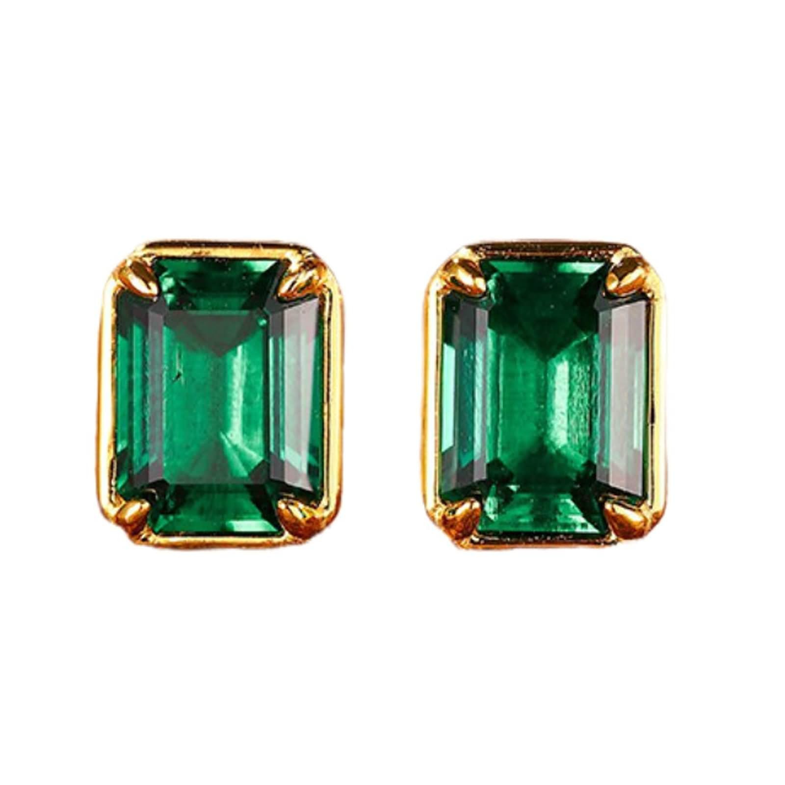 Pendientes de tuerca únicos para mujer, aretes medianos para mujer, solitario con esmeralda creada en laboratorio de 2 quilates, oro amarillo de 18 quilates