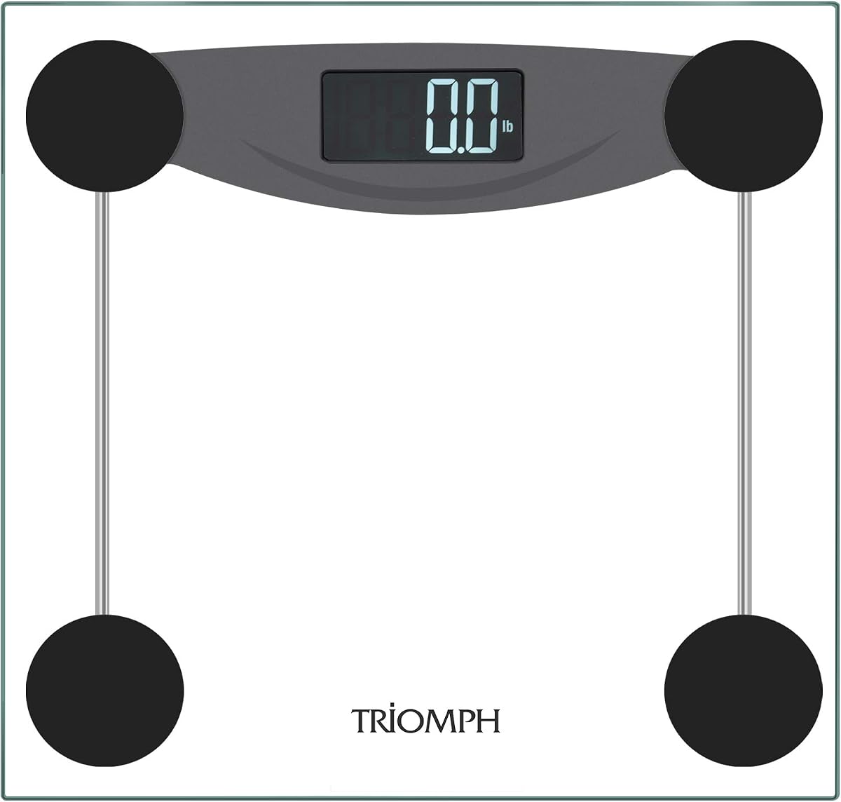Triomph Báscula de baño digital inteligente de peso corporal con tecnología Step-On, pantalla LCD retroiluminada, capacidad de 400 libras y mediciones de peso precisas, color plateado