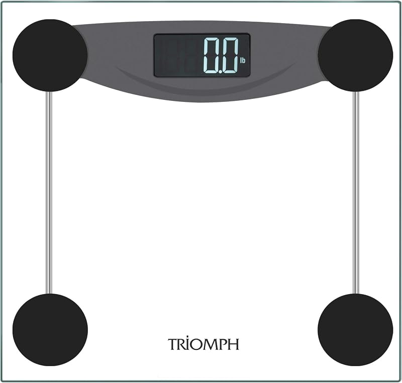 Triomph Báscula de baño digital inteligente de peso corporal con tecnología Step-On, pantalla LCD retroiluminada, capacidad de 400 libras y mediciones de peso precisas, color plateado