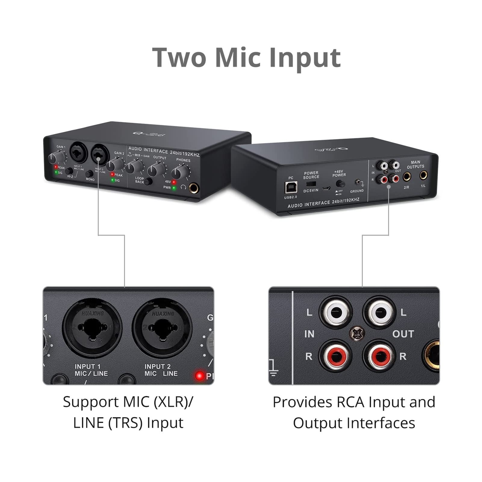 Tarjeta de sonido de interfaz de audio con consola de mezcla de monitor Micrófono de grabación de estudio 48V Potencia Power Mixer