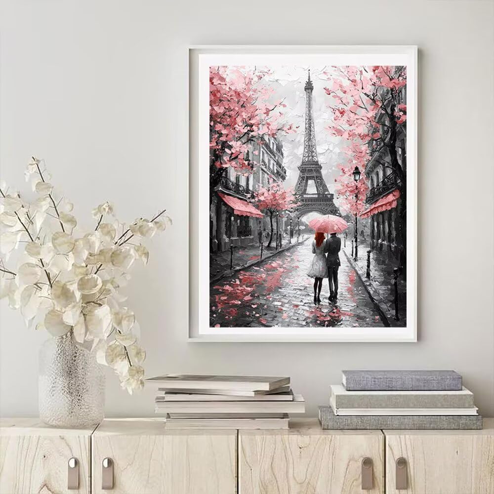5D Diamant Painting Kits Erwachsene, Regentag Eiffelturm Diamant Painting Bilder für Anfänger Kinder, DIY Mosaikherstellung Stickerei Kreuzstich Home Wand Dekor, Geschenke für Frauen 80x110cm WO3W-838