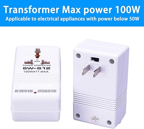 Miniatura 7 de Convertidor de voltaje de alimentación de 110 V a 220 V para subir y bajar transformador de 100 vatios para viajes, color blanco