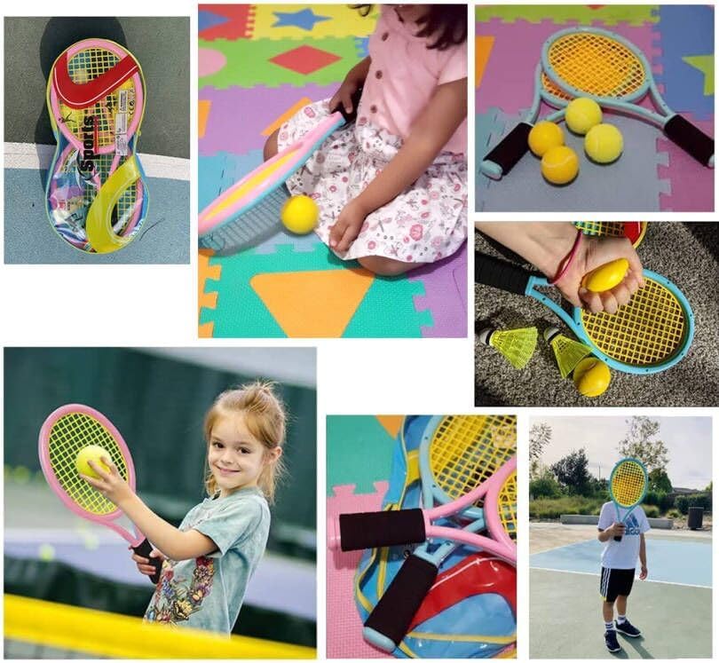 Miniatura 7 de Raquetas de tenis para niños con bolsa de transporte, pelotas de entrenamiento suaves y pájaros de bádminton, juego de regalo de raquetas de tenis