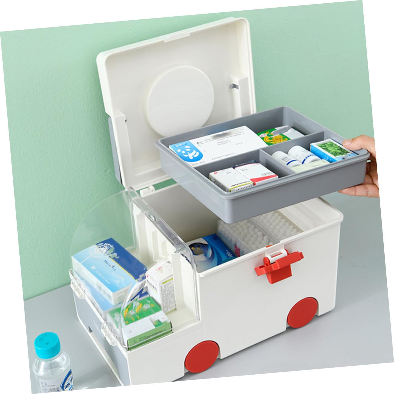 Ipetboom Caja Organizadora Médica Hogar Gran Capacidad, Almacenamiento Ordenado de Medicamentos en Plástico Resistente para Viajes y Deportes