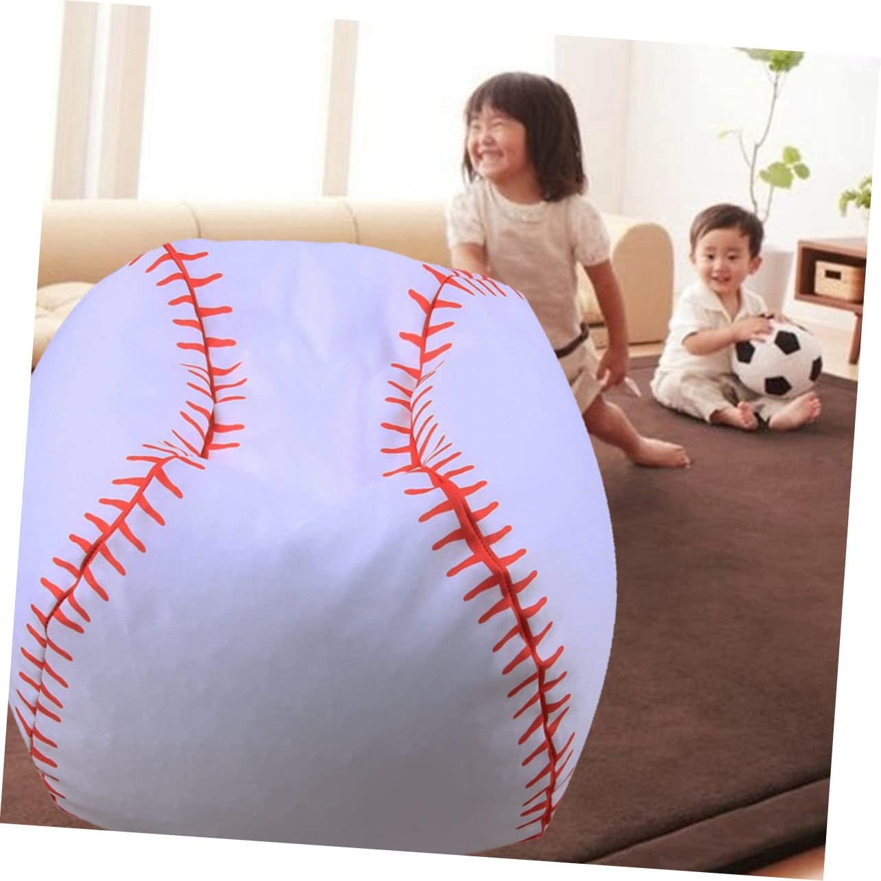 IMIKEYA Stuffed Animal Storage Beanbag Baseball Shape Bean Bag Chair Zipper Closure for Boys and Girls