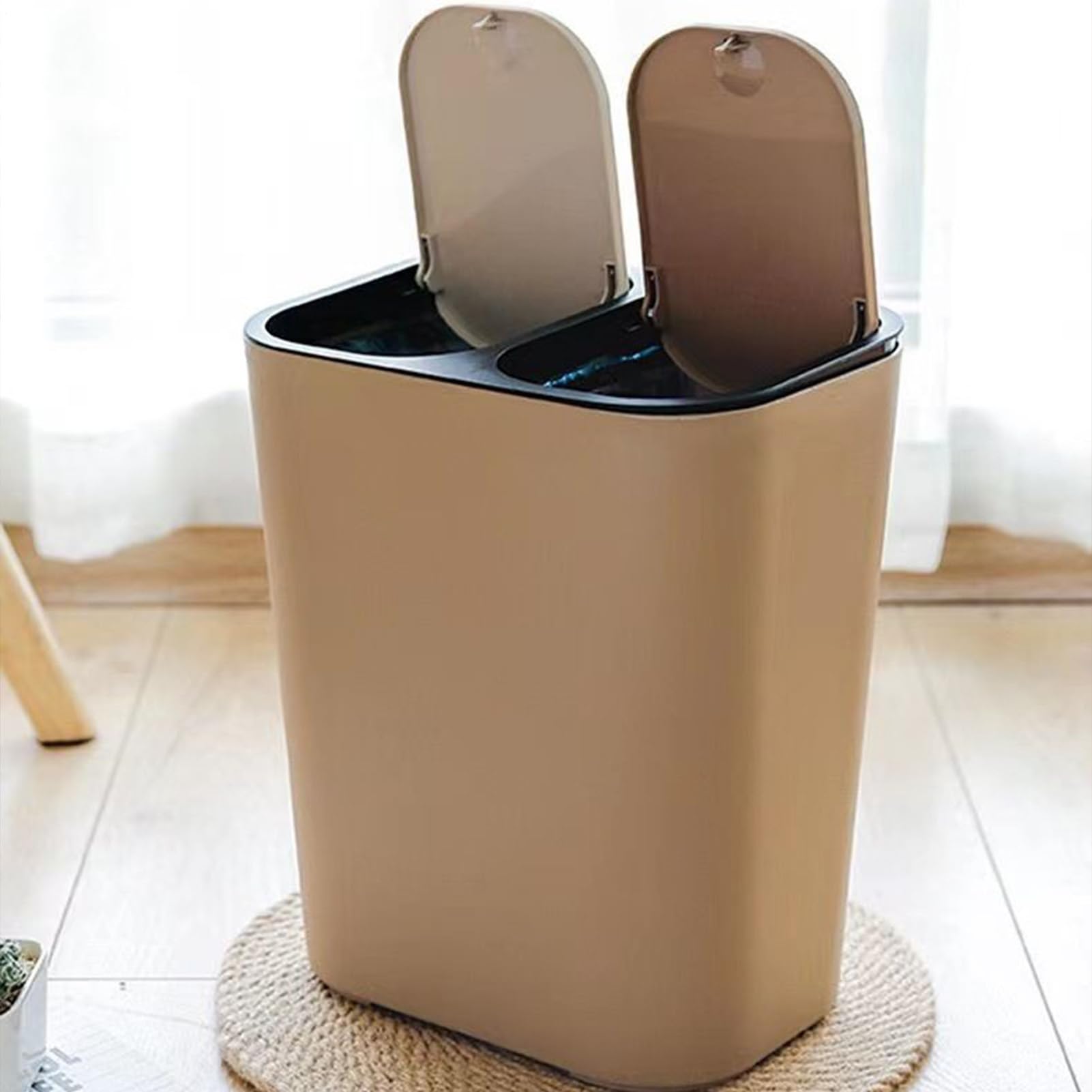 Pattumiera a doppio scomparto, con contenitore di riciclaggio integrato, 18 l, con coperchio a pressione, per cucina, lavanderia, ufficio, sala da pranzo, camera da, garage, esterno, patio