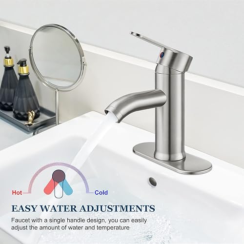 Miniatura 2 de Grifo de fregadero de barra de baño de acero inoxidable 304 de níquel cepillado, lavabo de una sola manija con línea de suministro, mezclador de