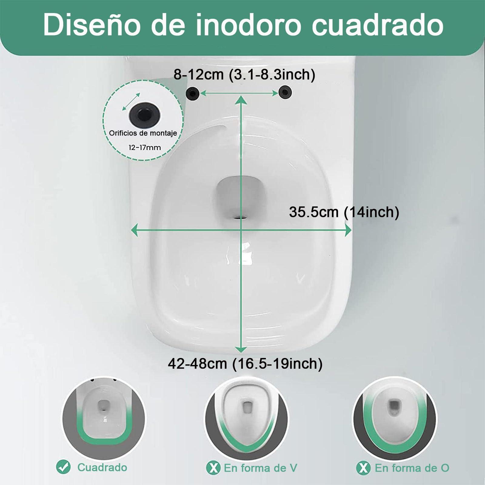 Tapa WC Universal, Tapa de Inodoro de PP con Cierre Suave y Liberación Rápida para una Fácil Limpieza, Asiento de Inodoro Cuadrado Universal Blanco, 45x35.5cm