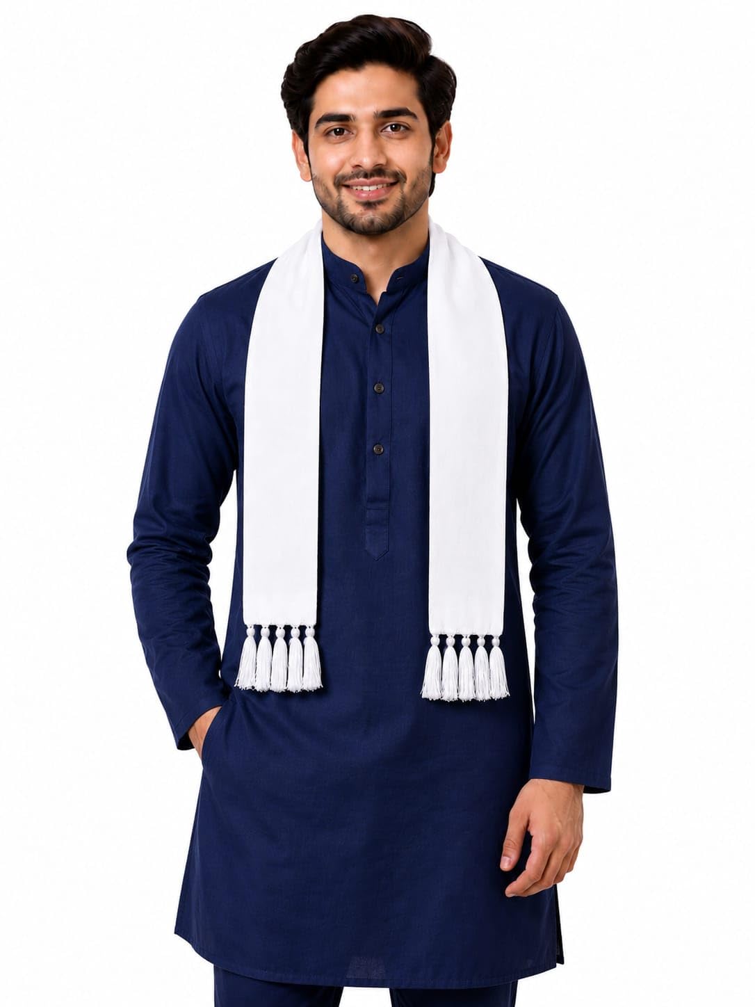 Plain White Patka Muffler Scarf with Tassels, for Welcoming Guests at Functions or gatherings and Casual Wear-image-43