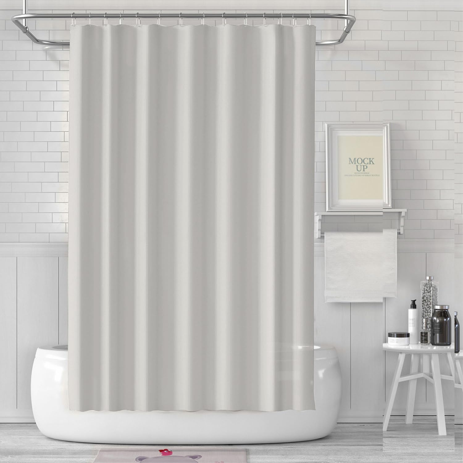 Cortina de Baño 180x200cm Antimoho para Bañera y Ducha Tela PEVA Impermeable y Lavable con 12 Anillas Beige